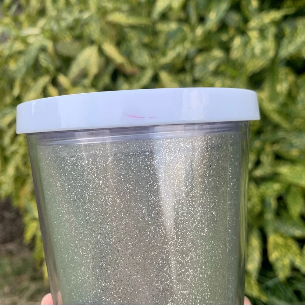 Starbucks White Silver Glitter Tumbler Cold Drink Cup Collectible Holiday 24oz